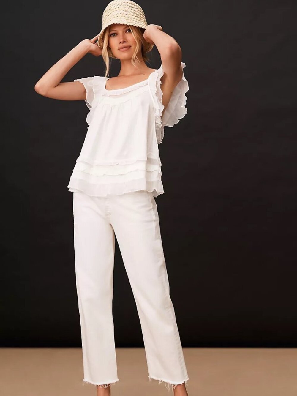 NWT Anthropologie White Ruffle Sleeve Top Small